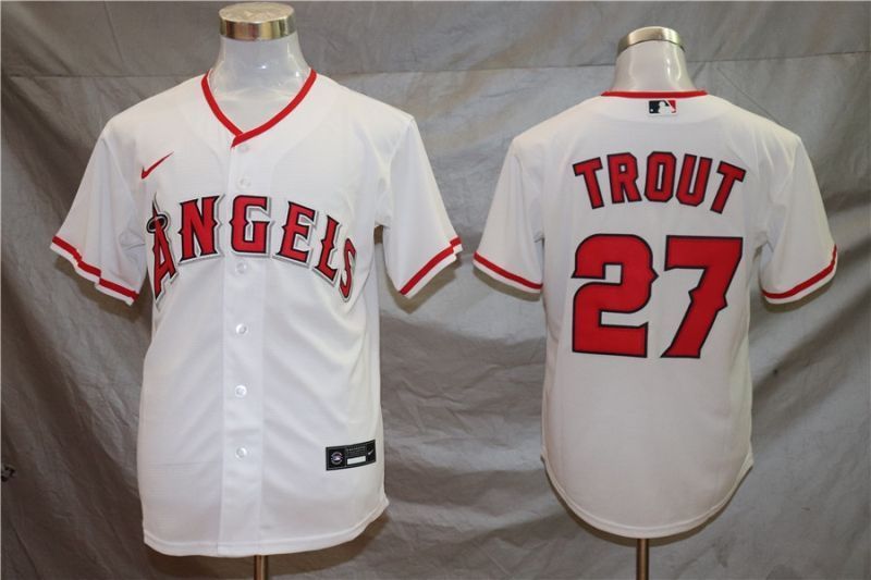 Nike Youth Replica Los Angeles Angels Mike Trout #27 Cool Base Red Jersey