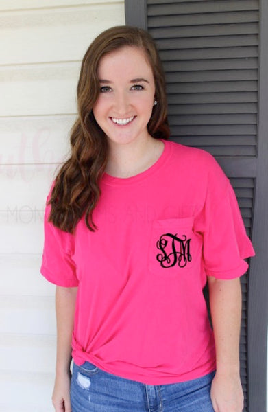 Saved by Grace Monogrammed Embroidered Shirt Comfort Colors Short Sleeve Tee T-shirt Comfort Colors Monogram T-Shirt Joyful Stitches