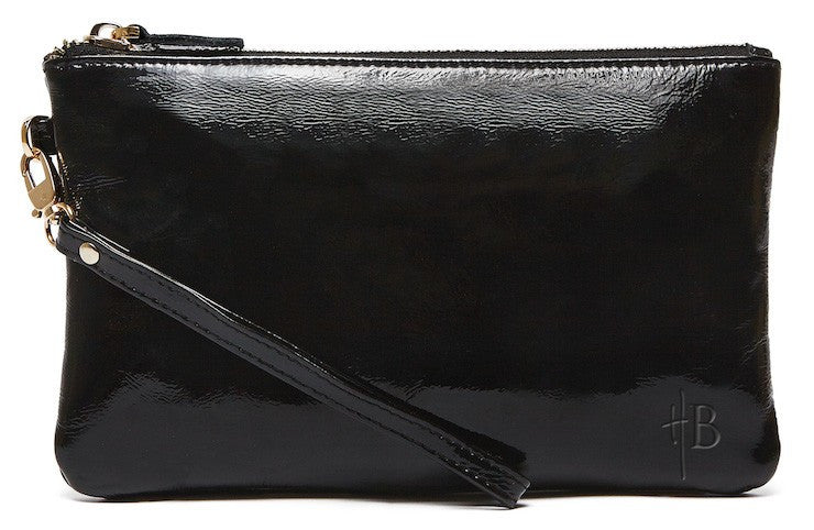 black patent leather clutch purse