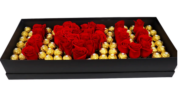 Folding Black Rectangular I Love You Flower Box With Liners and Foams