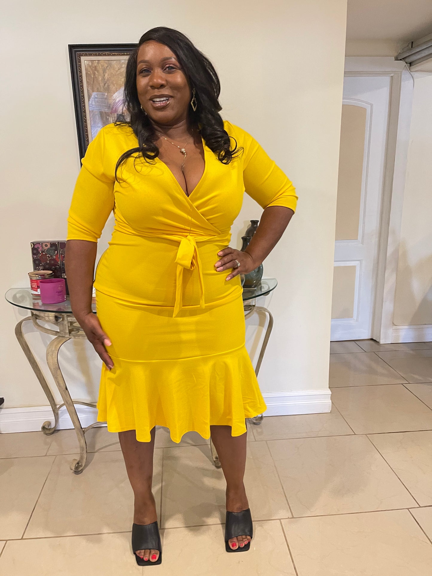 Astelle V Neck Ruffle Dress