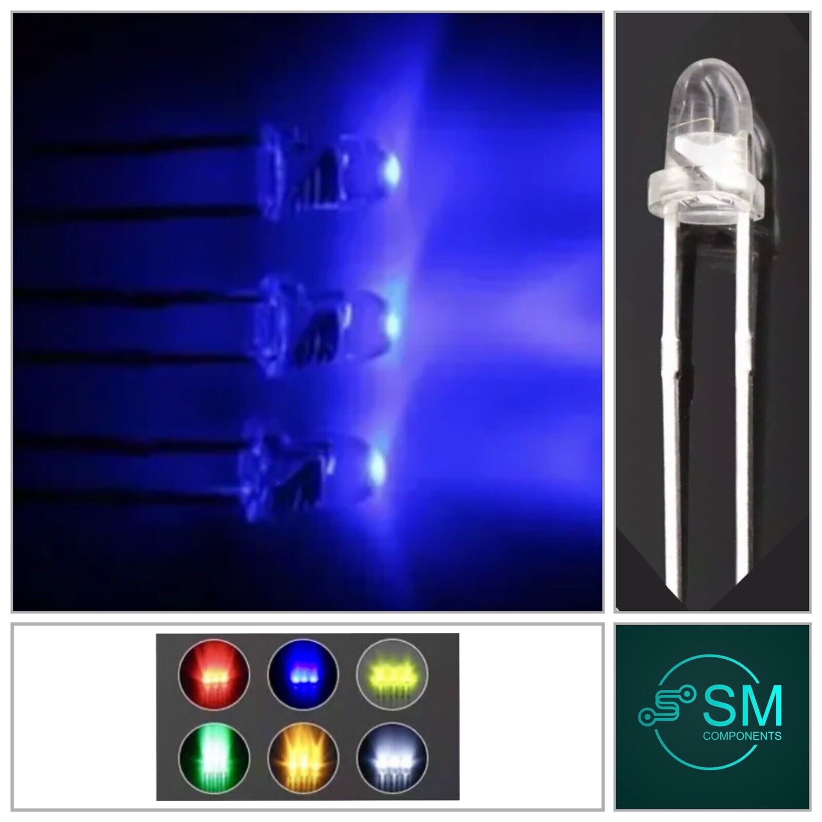 Nebu Elektrisk kant 3mm BLUE BULLET HEAD CLEAR LED 100pcs Light Emitting Led Diode 465nm S – SM  Components