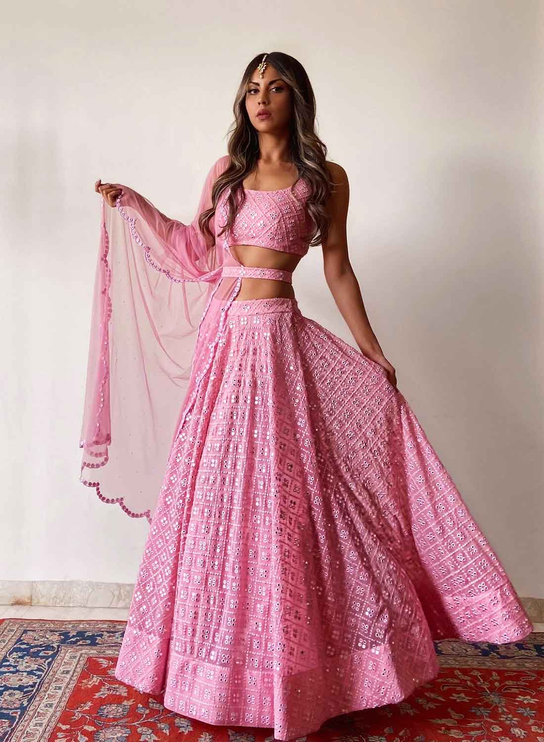 Pink Mirror Work Lehenga