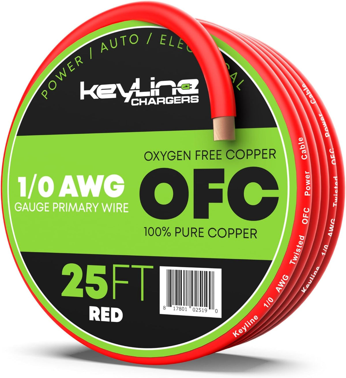 1/0 AWG Gauge Wire (25ft) Red | Oxygen Free Copper (OFC), Automotive Wire, Power/Ground, Battery Cable, True Spec Welding & Automotive, Car Audio Speaker, RV Trailer, Amp Wiring by Keyline Chargers