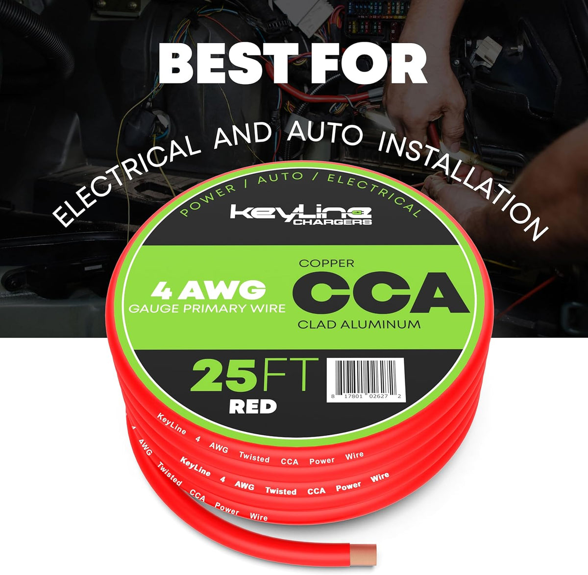 4 Gauge Wire - 25ft Red | 4 Gauge Amp Wire, Battery Cable, Marine Speaker Wire, Solar Cables for RV Trailer, Car Audio Speaker Cable, 4 AWG Automotive Wire Copper Clad Aluminum (CCA)