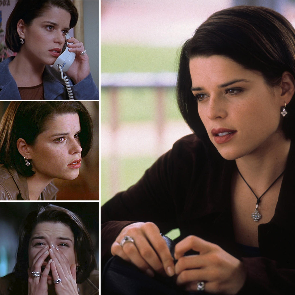 Neve Campbell as Sydney PRescott in SCREAM 2 wearing BREVARD jewelry