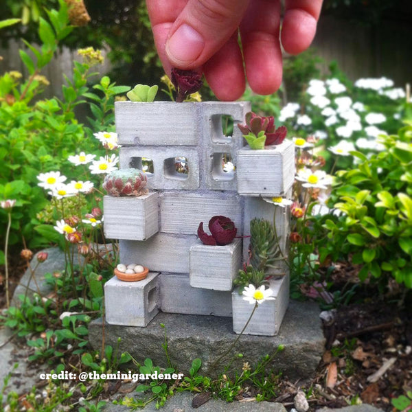Fairy garden mini cinder block planter