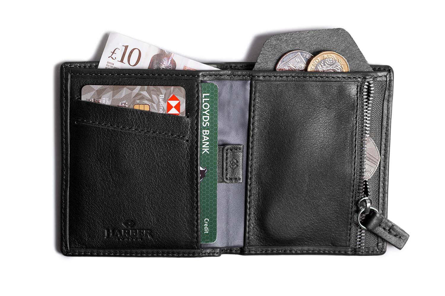 

Leather Bifold Zip Wallet with RFID Protection