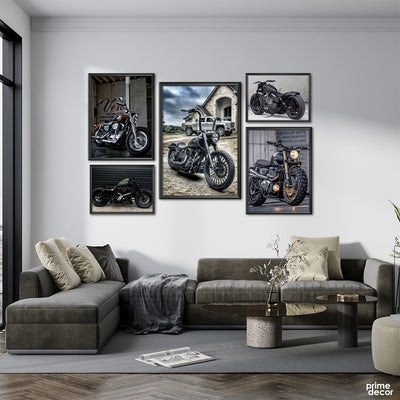 Classic Retro Style Motorbikes (5 Panel) Bikes Wall Art
