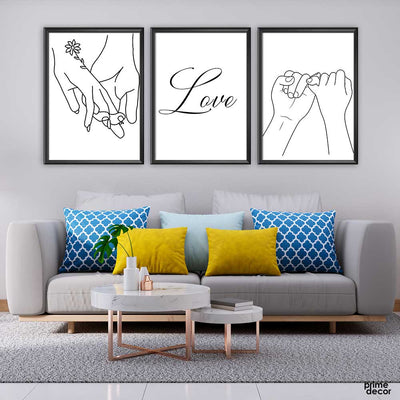 Kiddale Love & Hand (3 Panel) Couple Wall Art