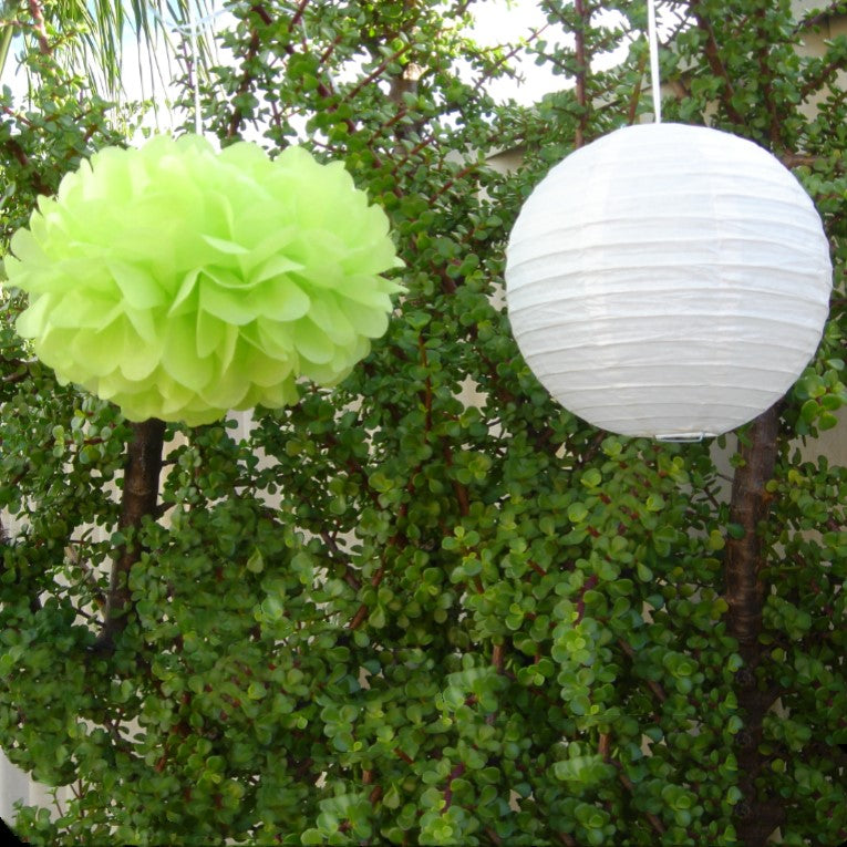 green and white paper lanterns