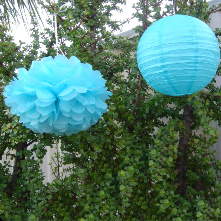 green and blue paper lanterns