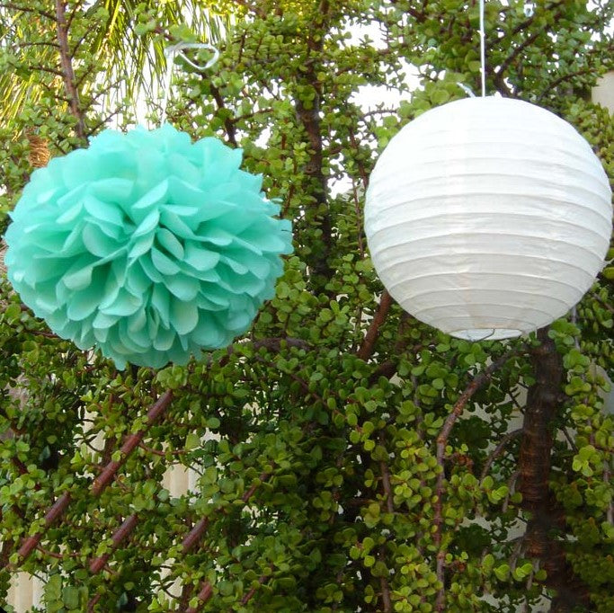 green and white paper lanterns