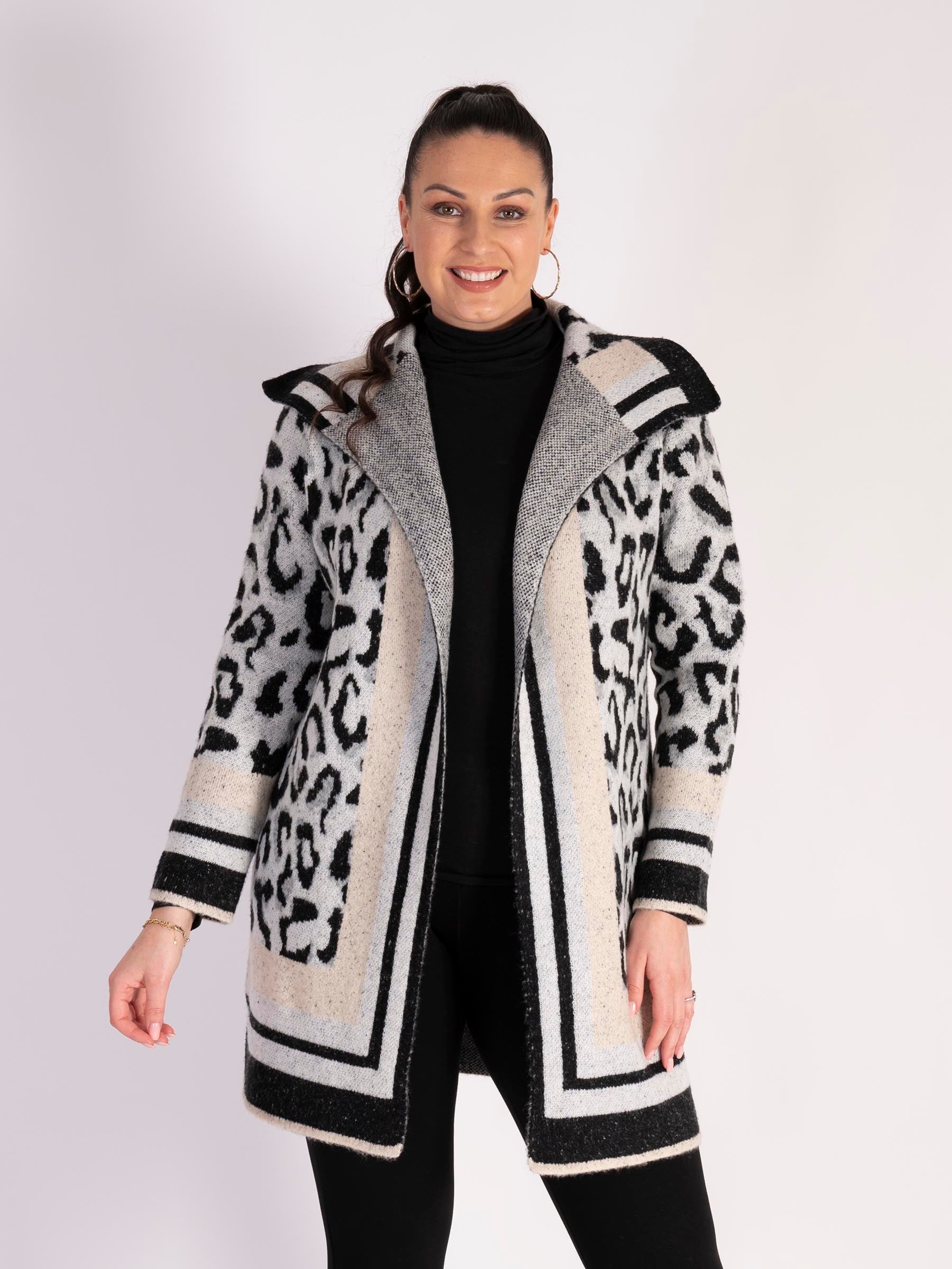 Ivory/Black Leopard Knitted Coat