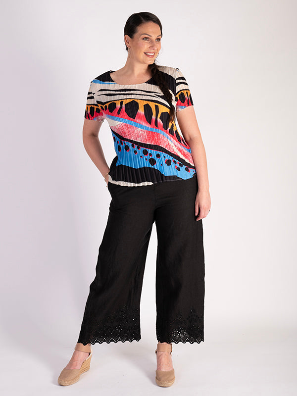 Black Embroidered Linen Trouser