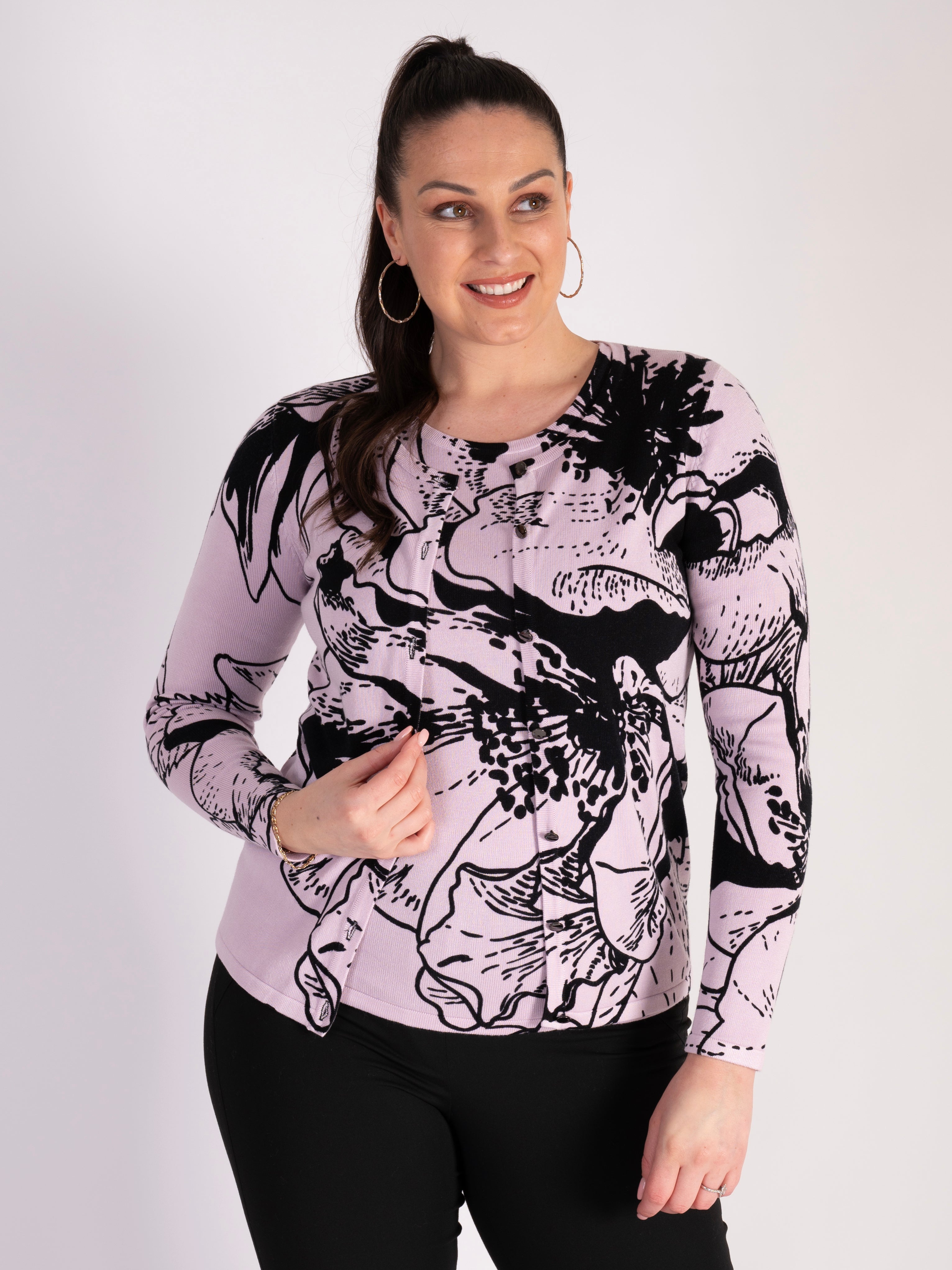 A Black/Rose Floral Print Twinset