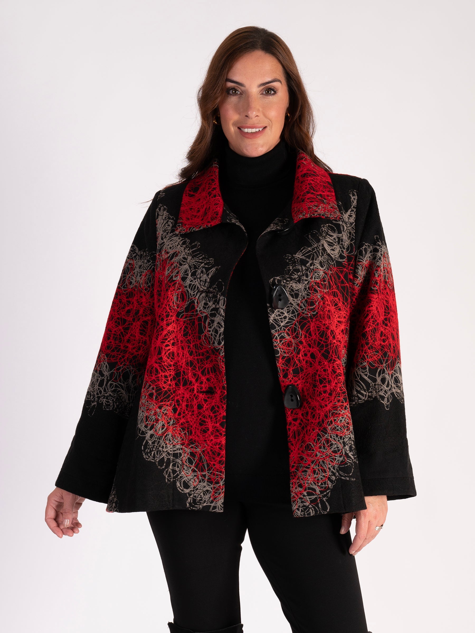 Black/Red Scribble Embroidered Cross Back Jacket