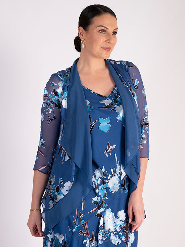 Bluebird Floral Print Silk Devoree Layered Shrug