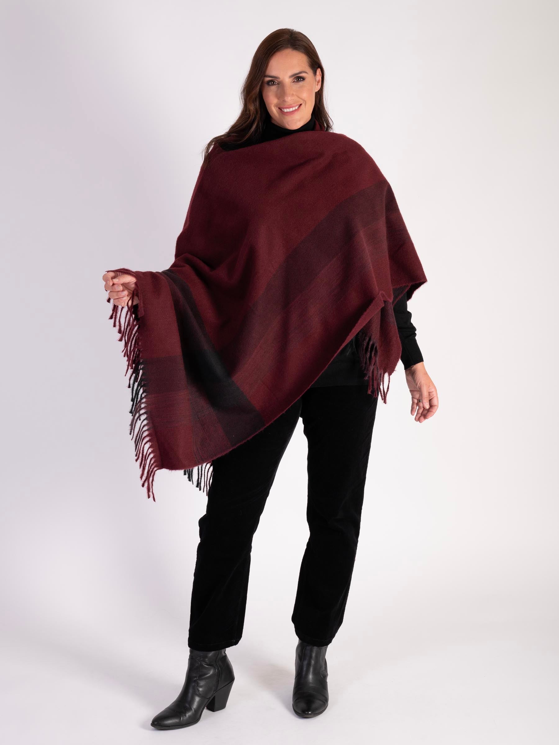 Dark Red Striped Colour Block Border Wrap