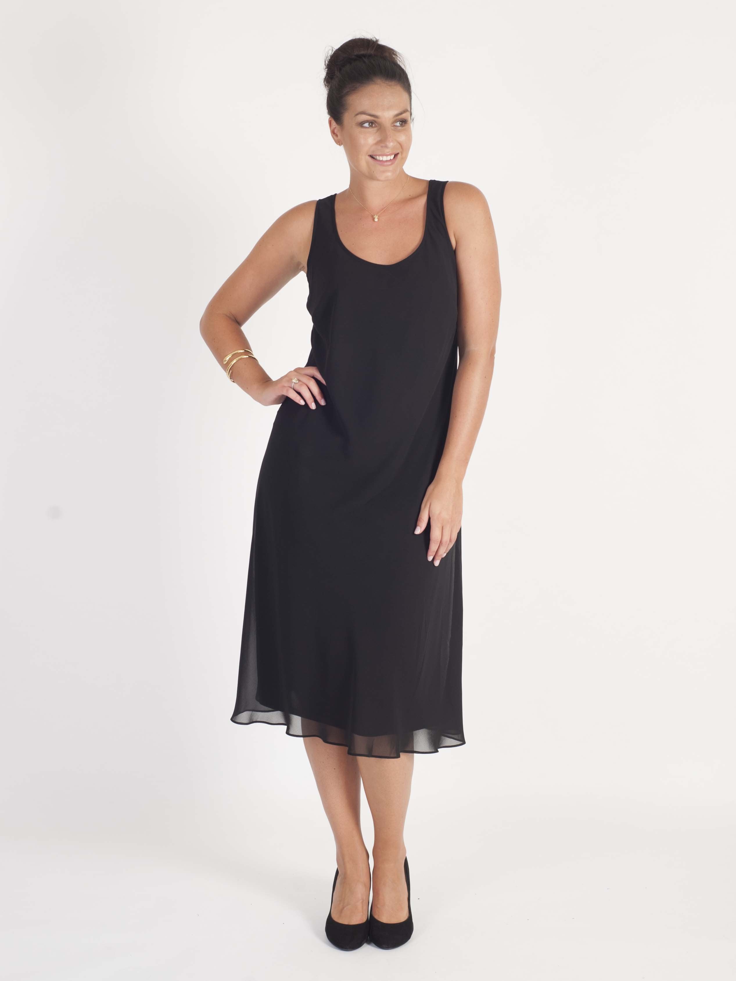 Black Bias Cut Crepe Chiffon Dress