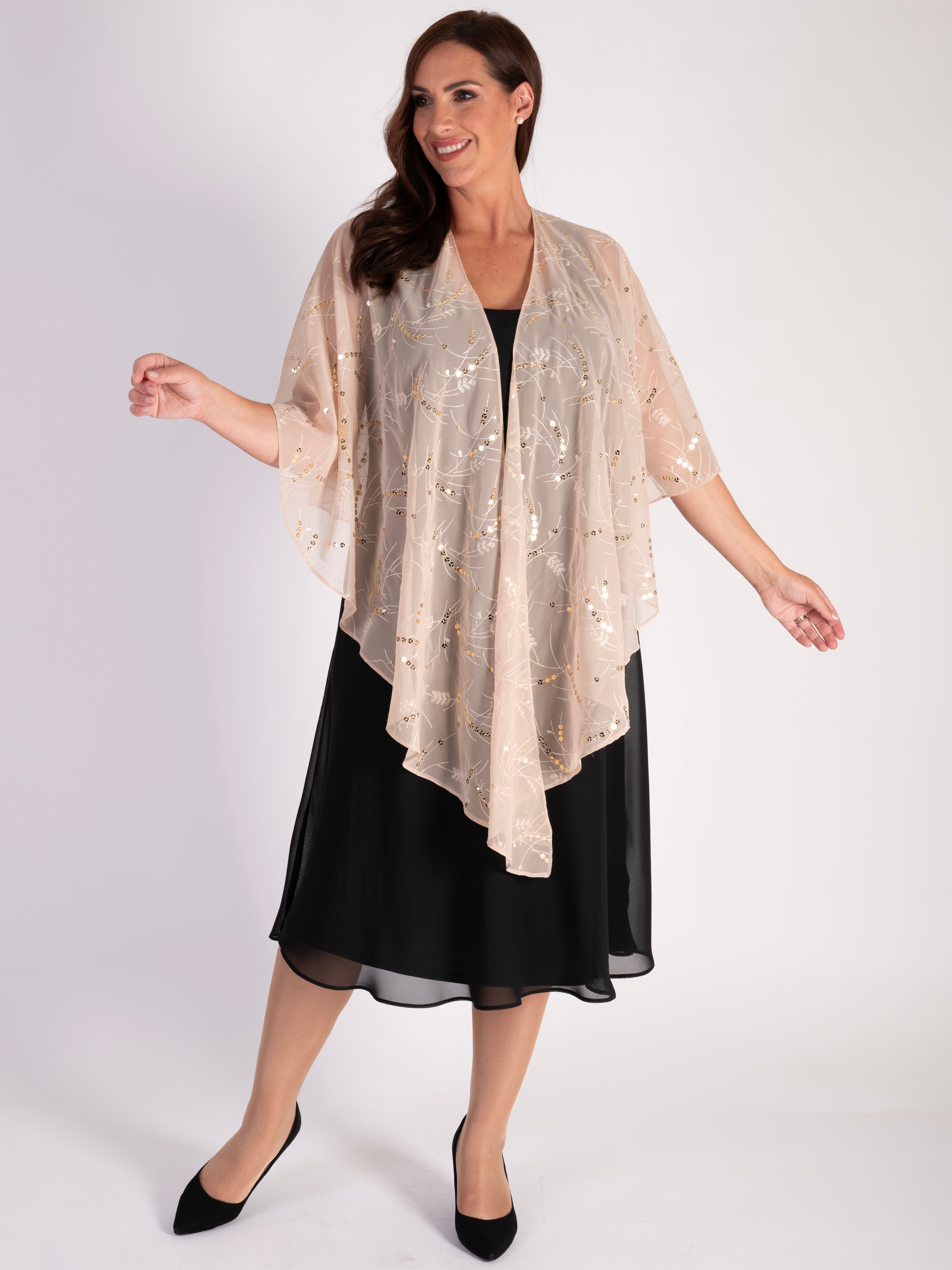 Cream Chiffon Shawl with Gold Sequin Detail
