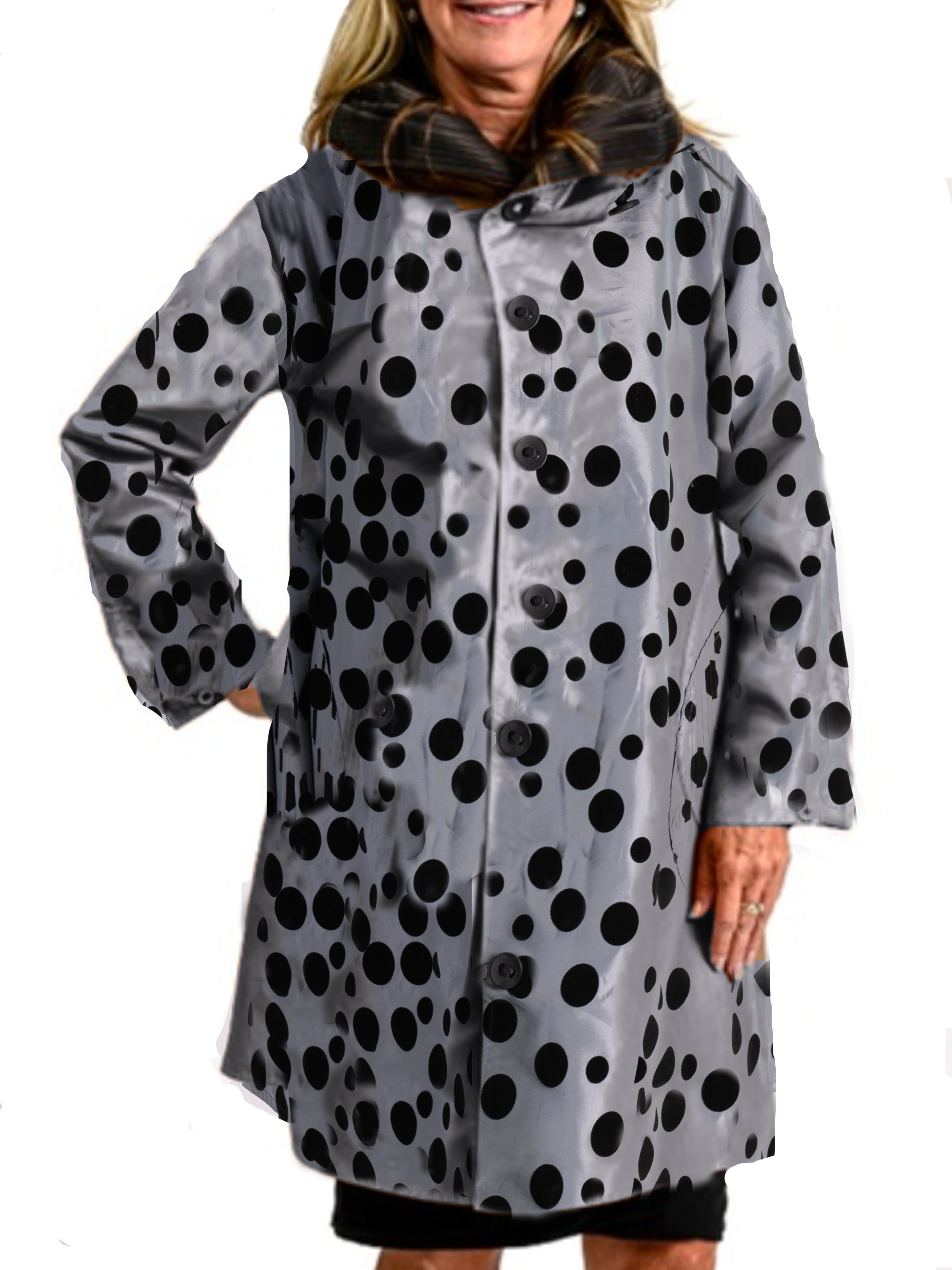 Black/Platinum Spot Reversible Raincoat With Buttons