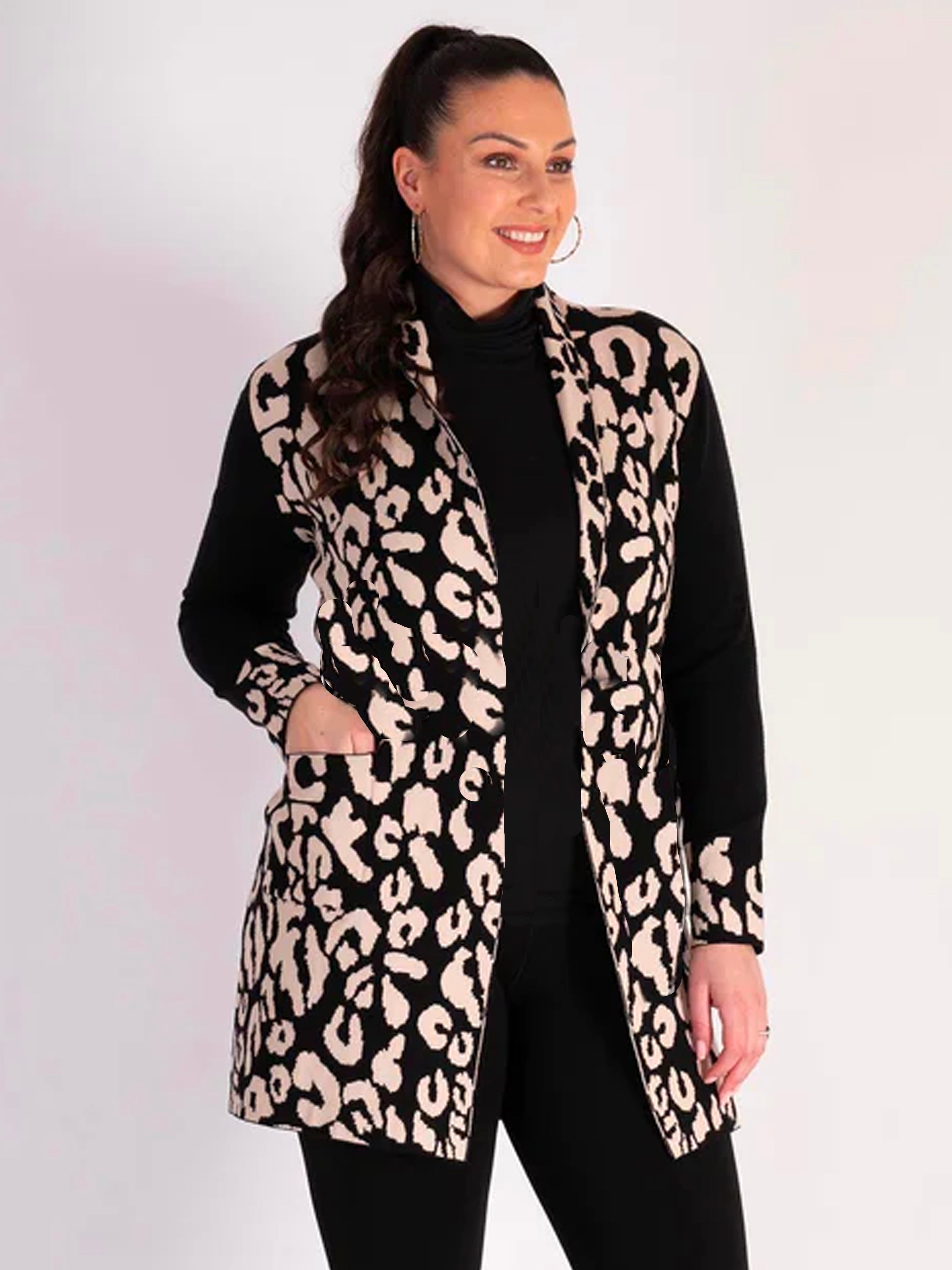 Black/Cream Leopard Cardigan With Belt