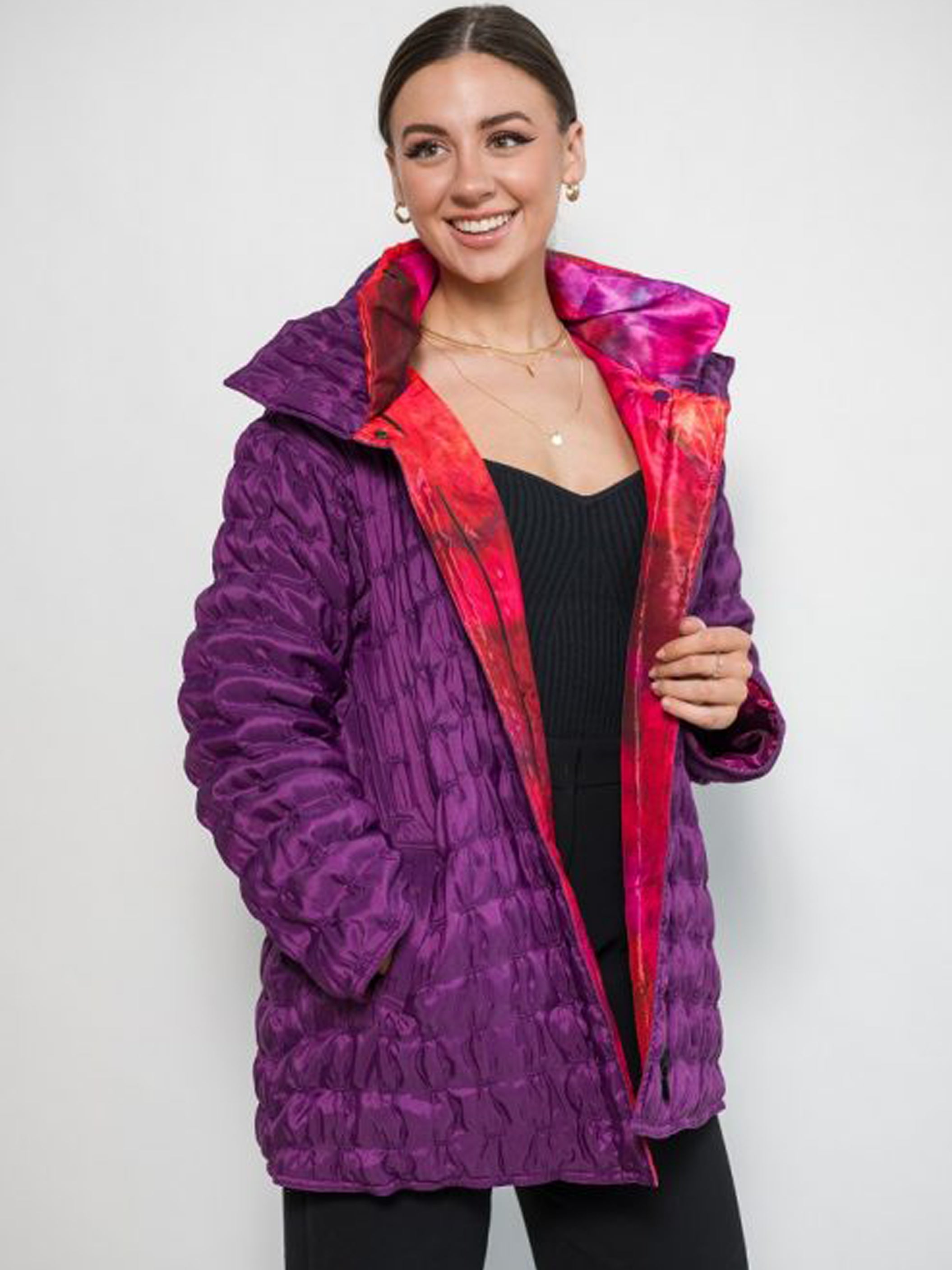 Purple/Abstract Quilted Reversible Zip Jacket