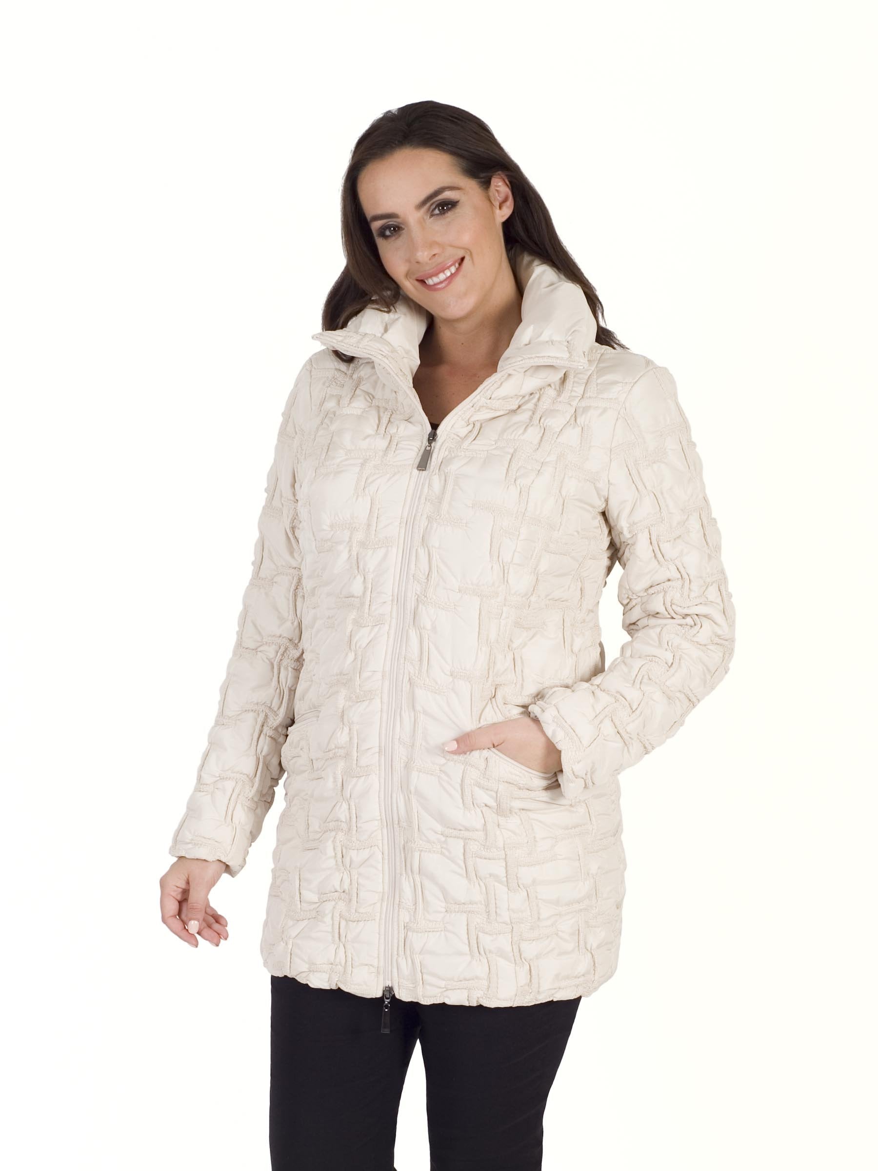 Cream Bonfire Embroidered Quilted Coat