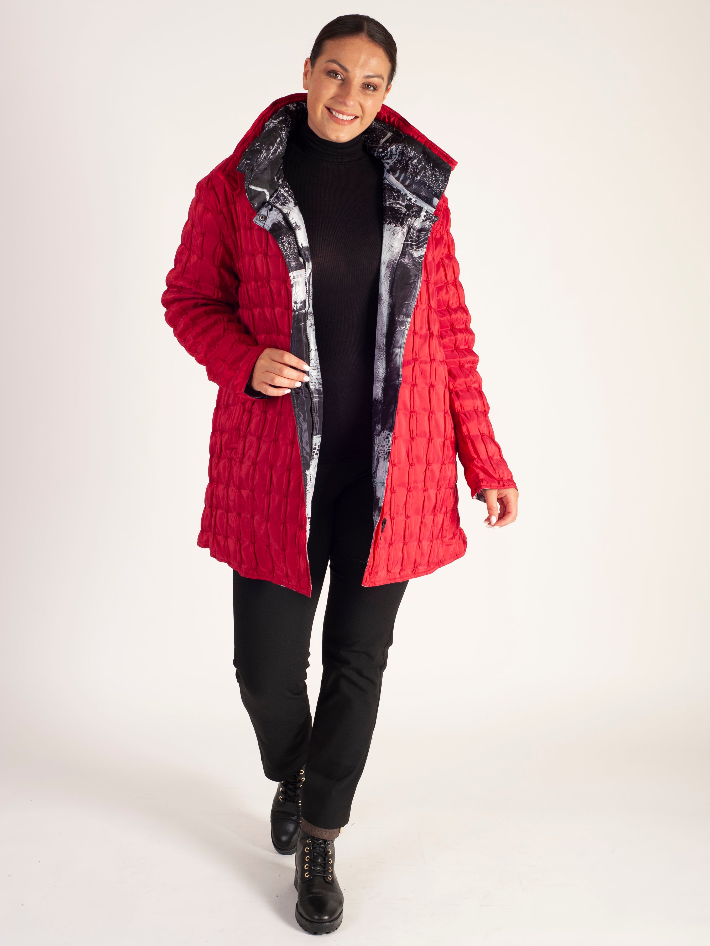 Red/Black & White Artist Print Reversible Quilted Jacket