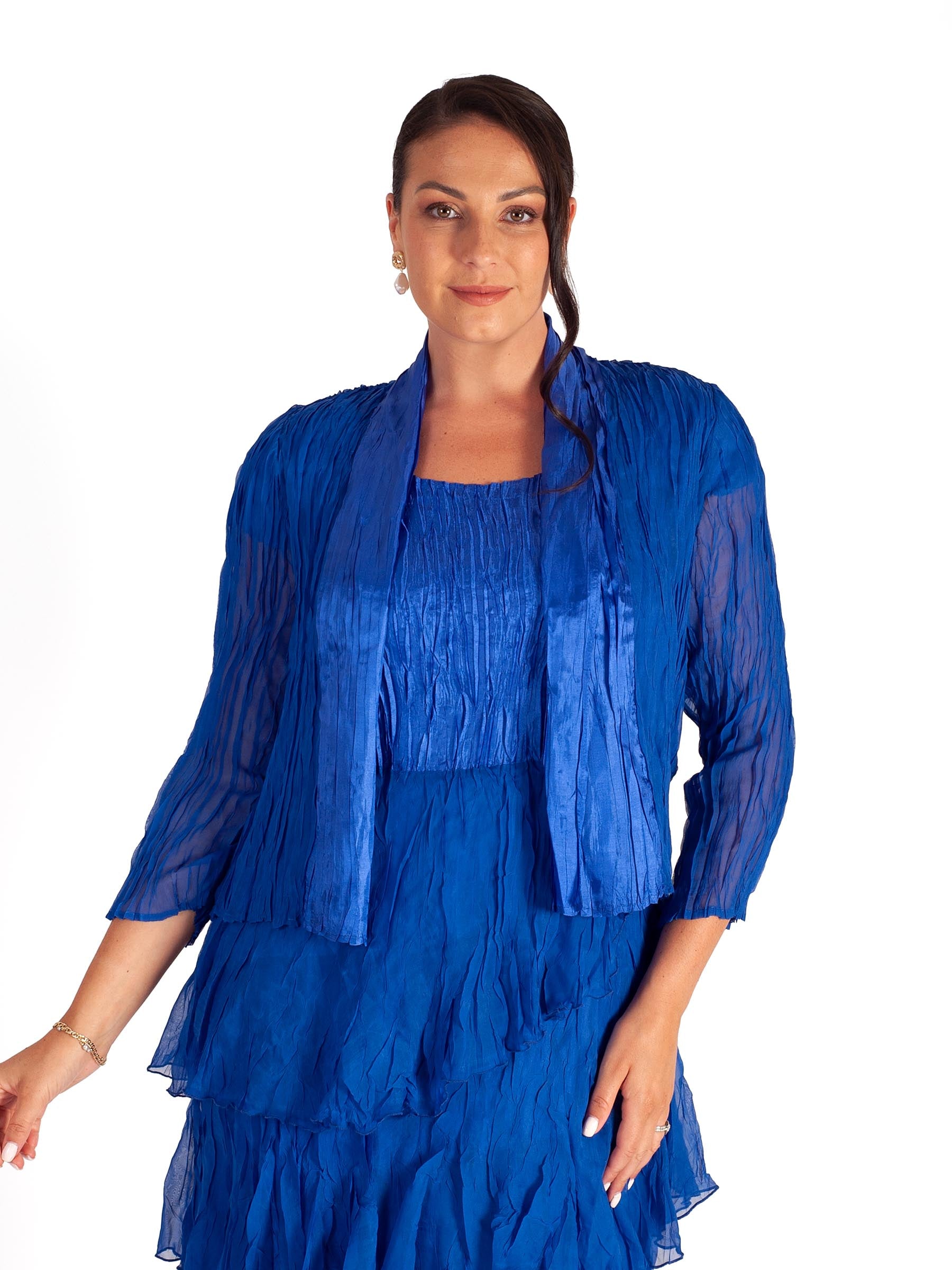 Sapphire Crush Pleat Satin and Chiffon Shrug