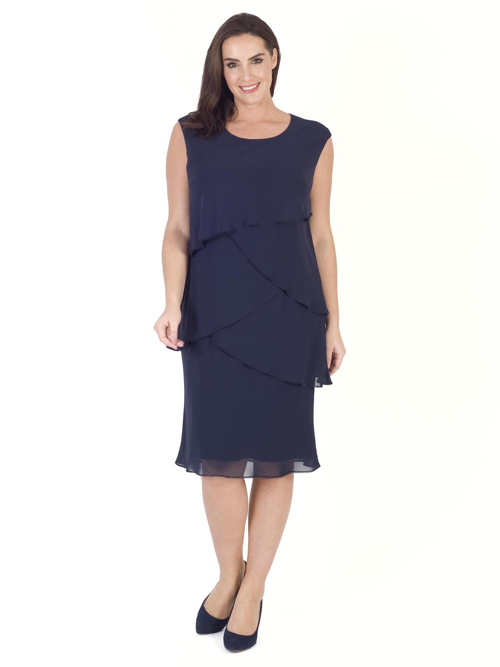 Dark Navy Multi Layered Chiffon Dress