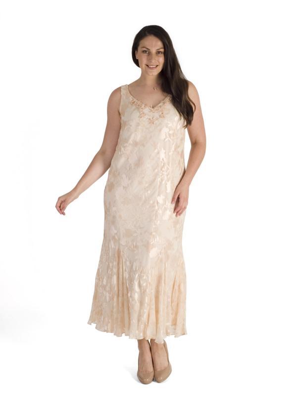Blush Beaded Applique Trim Printed Silk Devoree Dress