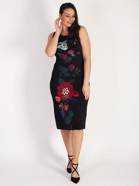 Black Printed Floral Panel Plissé Dress – Chesca