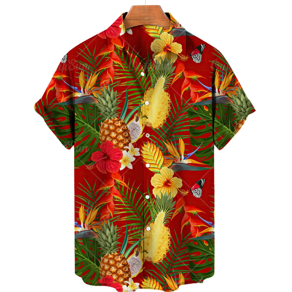Men's Shirts Hawaiian Shirts Fruit Print Short Sleeves Pineapple Pattern Tops Casual Fashion Clothing Summer Loose Shirt Flower Assorted