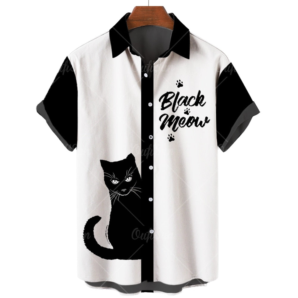 Hawaiian Unisex 3D Cat Fashion Print Shirts Casual Loose Short Sleeve Top Tee Blouse Oversized Clothing freeshipping - Nesell