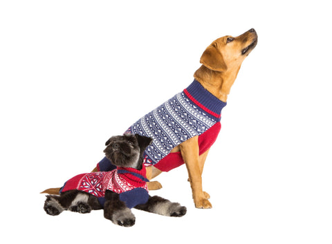 Dog Sweater - Whistler Fair Isle - Blue Sweater & Red Sweater - 2 Color Options
