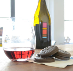 A bottle of Uproot Wines 2013 Grenache next to Girl Scout Thin Mints. A delicious pairing.