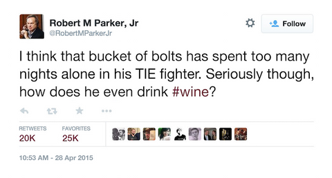 Robert Parker blasts Darth Vader on Twitter - Uproot Wines http://bit.ly/1QMutwg