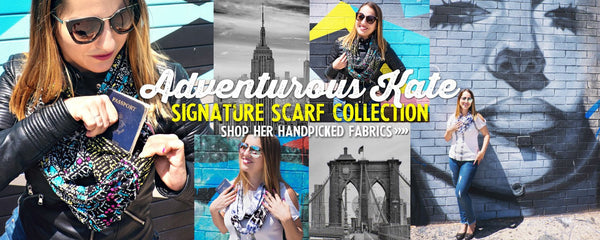 Adventurous Kate McCulley exploring Brooklyn, New York, with her Speakeasy Secret Pocket Scarf.
