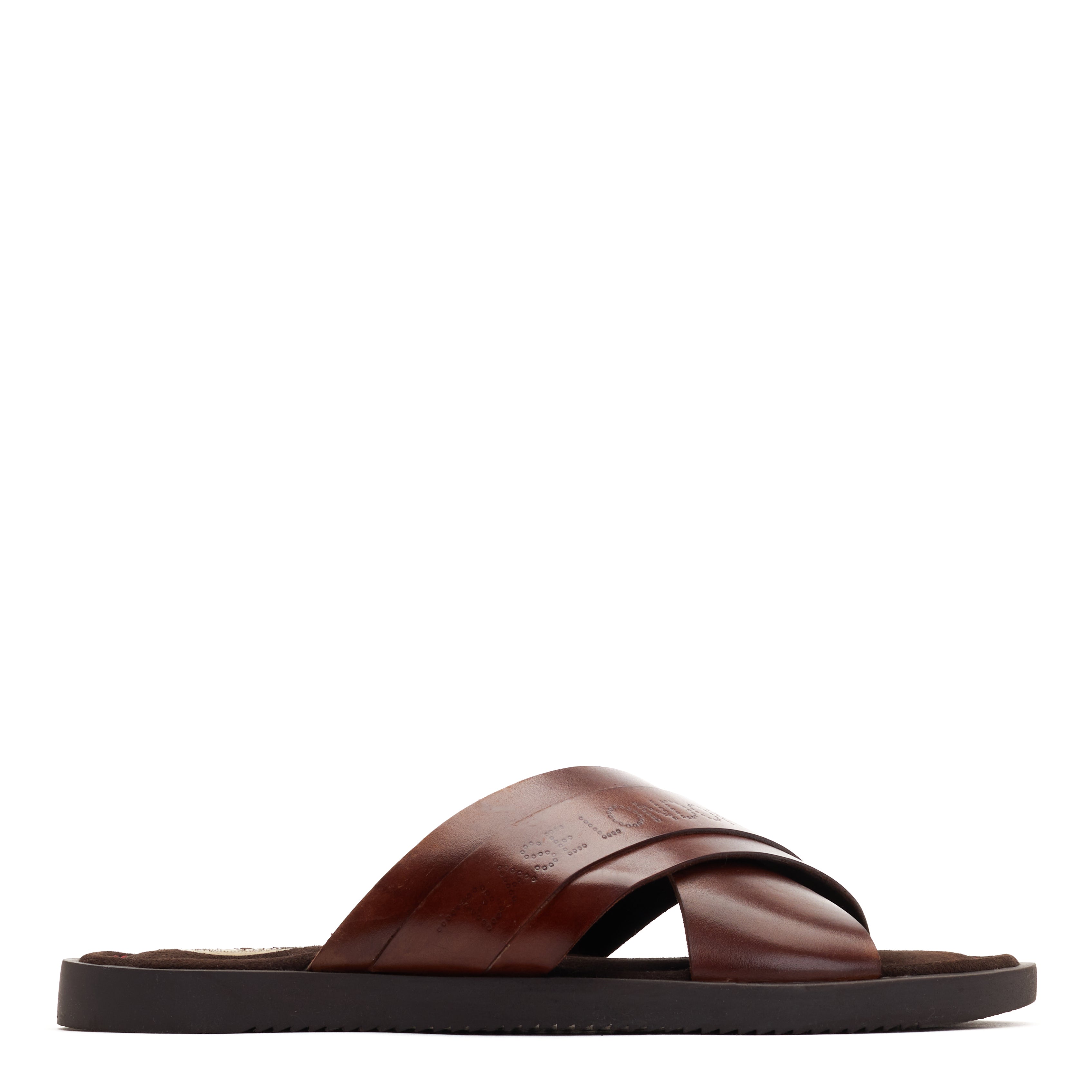 Base London Mens Vega Waxy Brown Leather Slide Sandal UK 5