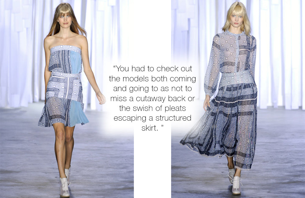 You had to check out the models both coming and going to as not to miss a cutaway back or the swish of pleats escaping a structured skirt.