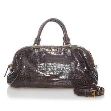 Miu Miu Miu embossed handbag shoulder bag dark brown leather ladies MIUMIU