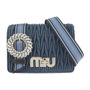 MIUMIU Miu Denim Matelasse MATELASSE MIU LOGO Shoulder Bag 5BF068 Cotton Leather Nappa Crystal Blue 2WAY Clutch Turnlock Logo Bijou Clear Stone