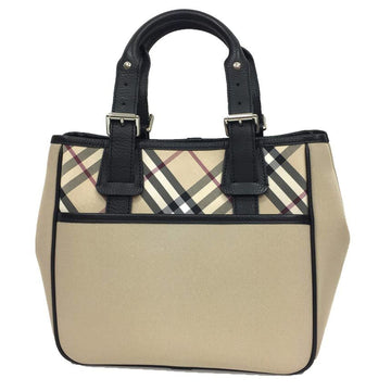 Burberry check pattern tote bag nylon canvas leather beige black Lady's