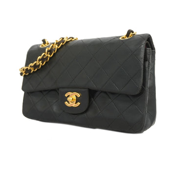 Chanel Matelasse W Flap W Chain Women's Leather Shoulder Bag Black