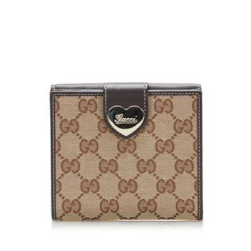Gucci GG Canvas W Bifold Wallet Compact 203549 Beige Brown Leather Ladies GUCCI