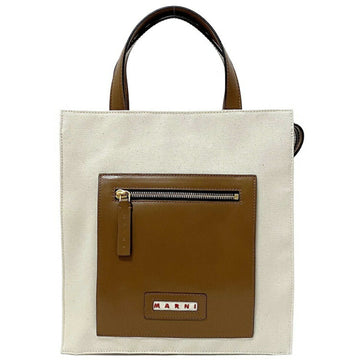 Marni Tote Bag Natural White Brown SHMP0068Q0 P2994 Canvas Leather MARNI Handbag Bicolor Ladies