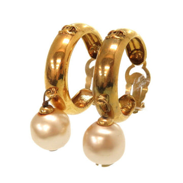 Chanel Vintage Fake Pearl Loop Coco Mark 93P Gold Earrings Accessories