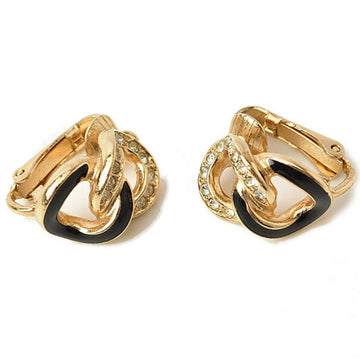 Christian Dior Earrings Rhinestone Black / Gold